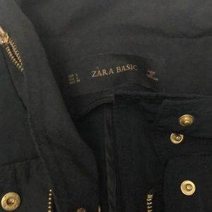 Zara Basic Large Light Black Jacket Gold Zipper Faux Leather Sleeve